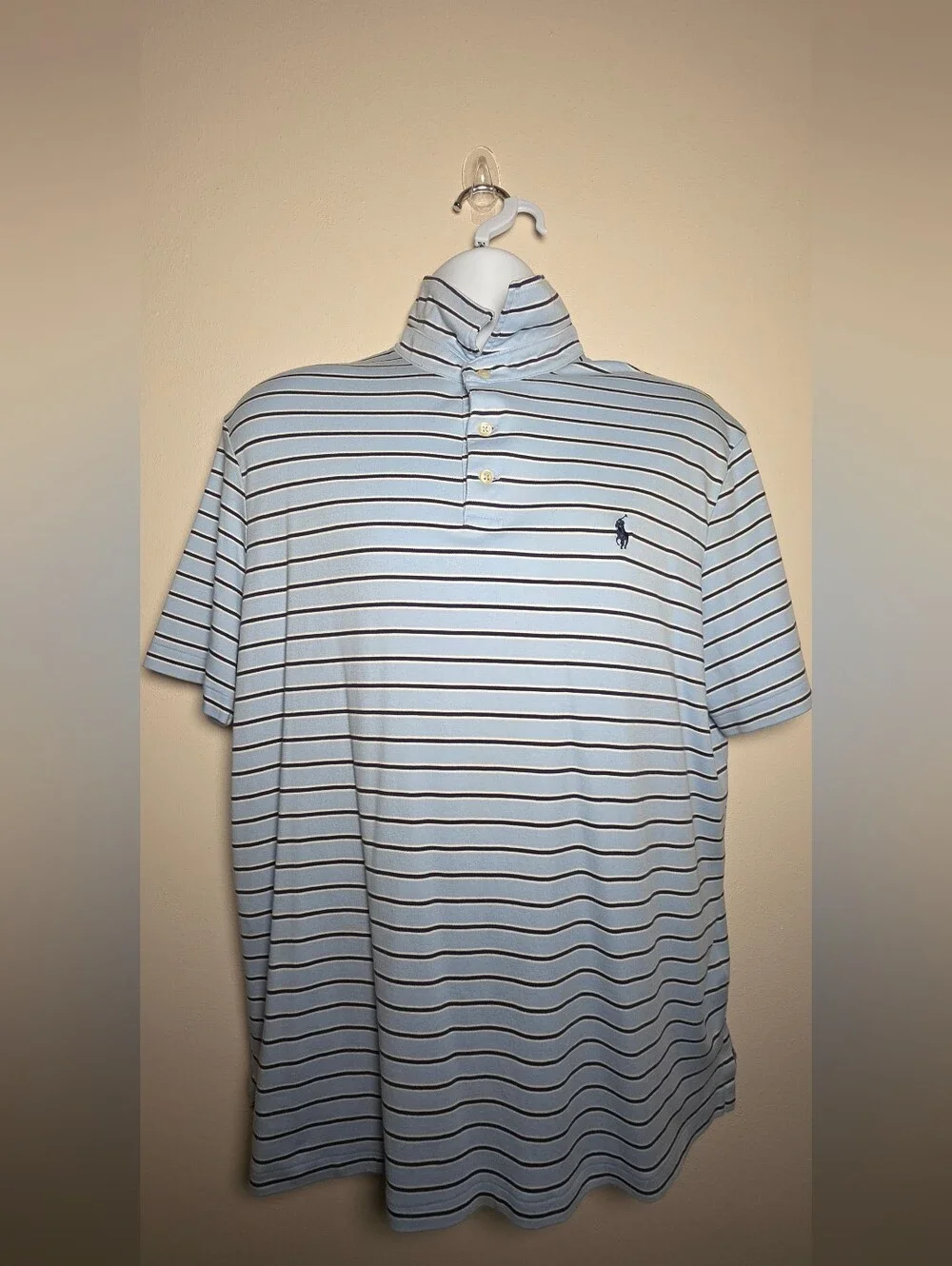 Bundle Of 4 Polo by Ralph Lauren Mens Blue Solid, Striped Cotton Polo Shirts